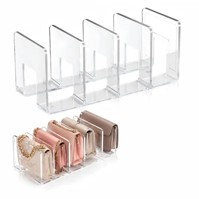 Gavzrt Organizador de Mesa Acrílico Transparente 4 Peças com 4 Divisórias - Suporte para Bolsas, Livros, Escritório e Papelaria 26x12x10,5cm, Porta Organizador de Acrílico