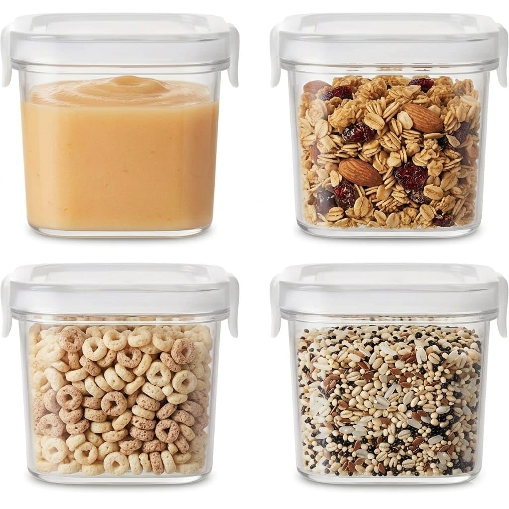 Kit 4 Potes Herméticos 75ml para Papinha de Bebê, Livre de BPA, Tampa com Trava Antivazamento, Ideal para Molhos, Temperos e Porções Pequenas, Plástico Transparente Reutilizável