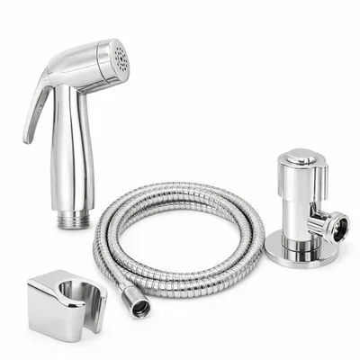 Ducha Higiênica INOX+ABS 120cm Alta Pressão Registro 1/4 Volta Chuveirinho | Metal Reforçado Anti Vazamento Kit Completo Vaso Sanitário Banheiro Higiene Pet Mangueira Metálica Flexível