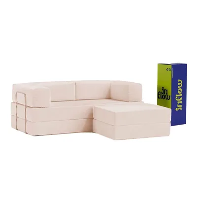 Sofá Cama Flowin Com Apoio de Pé Inflow Cotelê Bege
