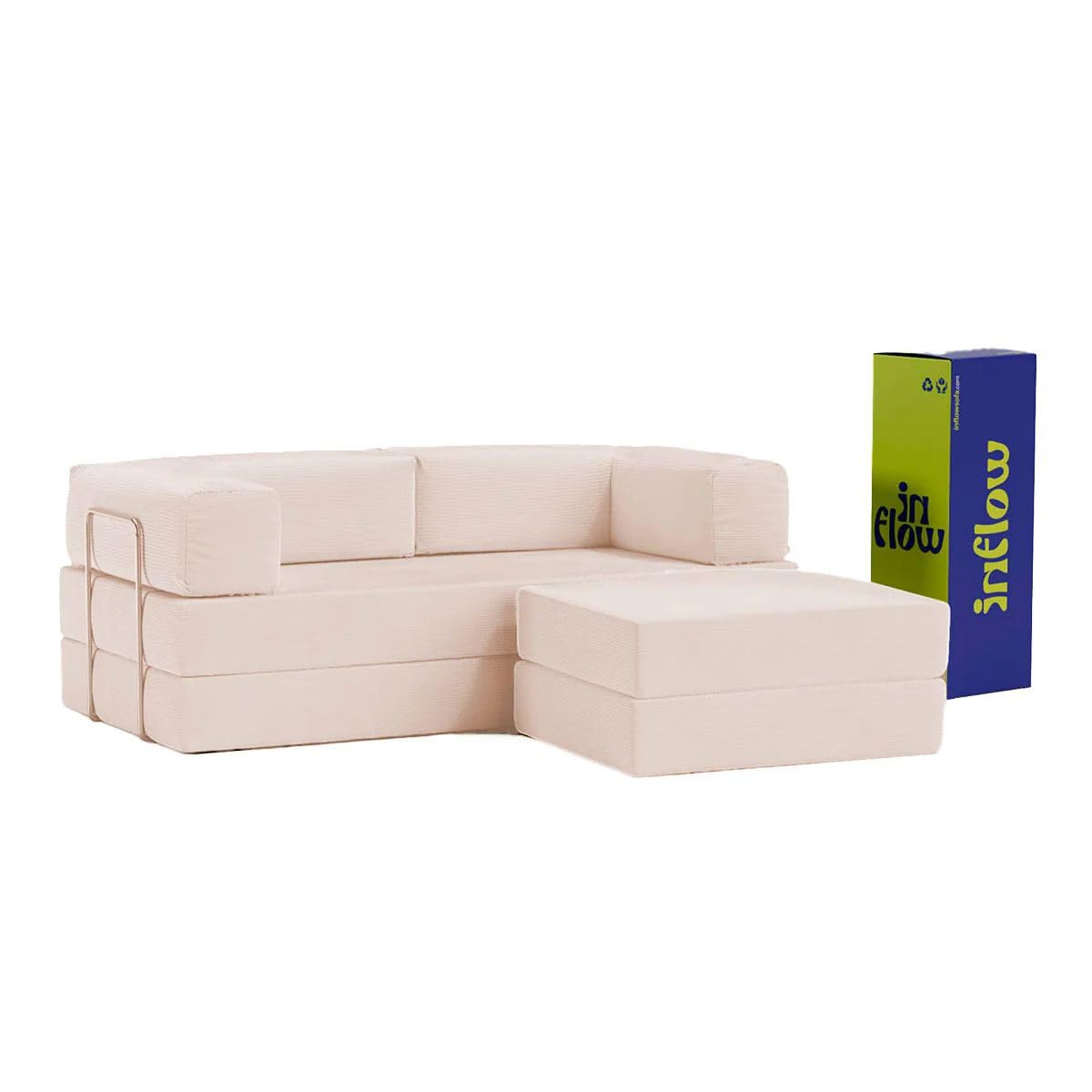Sofá Cama Flowin Com Apoio de Pé Inflow Cotelê Bege