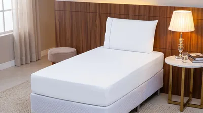 Lençol Solteiro com Elástico 2 Peças Micropercal de Poliéster 400 Fios Ponto Palito - Jogo de Cama Toque de Hotel Macio (Não Amassa) - Branco