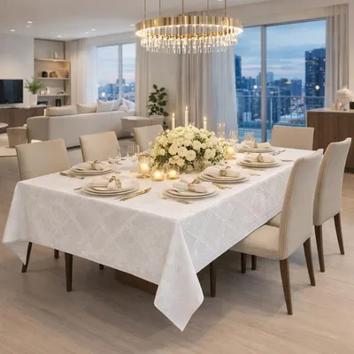 Toalha Para Mesa de Jantar 6 Lugares Grande Premium Retangular 140x220 Tecido Poliéster Sala Cozinha Família com Estampa Festa Buffet Decoração Almoço Cafés Sofisticação e Detalhes Leve Resistente