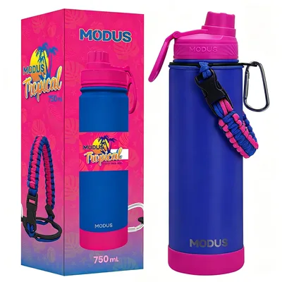 MODUS Garrafa Térmica de Aço Inoxidável 750ml a Vácuo | com Alça de Paracord e Protetor Antichoque Removível (Azul Royal)