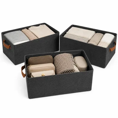 Kit 03 Caixas Organizadoras Dobraveis Multiuso 47x28x20cm com Alcas | Estrutura Reforçada Fundo de Facil Limpeza para Roupas e Acessórios Ideal para Closets Quartos Escritórios e Outros Ambientes