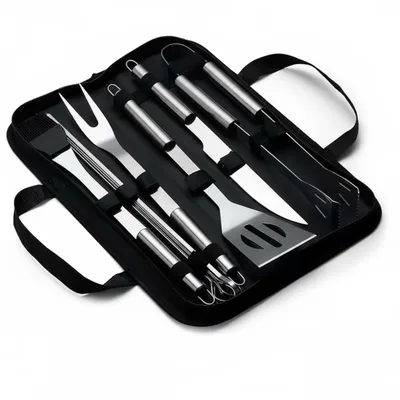 Kit Churrasco 9 Peças em Aço Inoxidável com Estojo e Alça - Ferramentas Profissionais para Churrasqueiro com Espátula, Garfo, Faca, Pincel, Pinça e 3 Espetos - Ideal para Presente