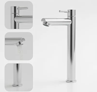 Torneira de Bancada Elegance para Banheiro ALTA 1/4 de Volta Aço Inox 304 (PRATA)