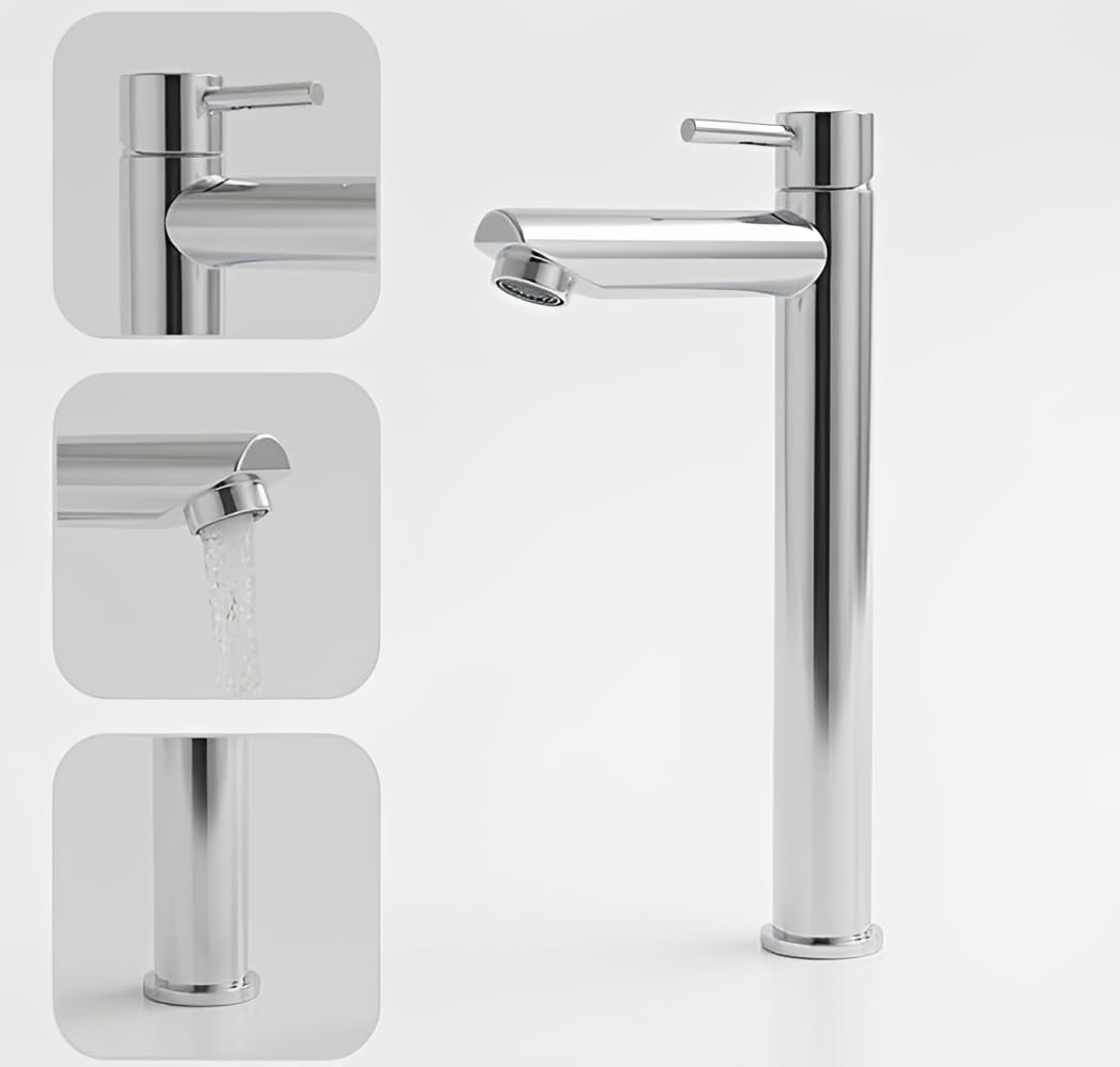 Torneira de Bancada Elegance para Banheiro ALTA 1/4 de Volta Aço Inox 304 (PRATA)