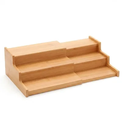 Organizador de Temperos Retrátil em Bambu, 3 Níveis, 22 cm a 36 cm, Suporte Escada para Armário de Cozinha