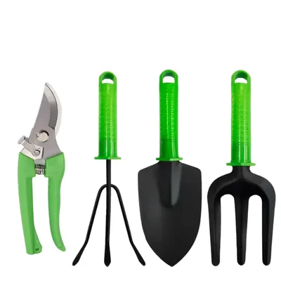 Kit Jardinagem 4 Peças Tesoura de Poda Pá Garfo e Rastelo para Jardim