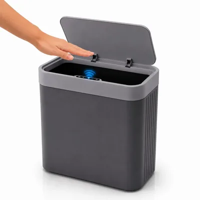 Lixeira Automática 14 Litros com Sensor Inteligente, Abertura Sem Toque, Design Moderno e Compacto (Cinza)