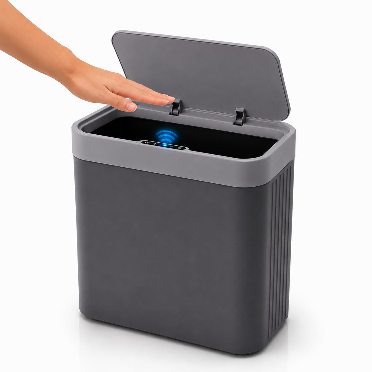 Lixeira Automática 14 Litros com Sensor Inteligente, Abertura Sem Toque, Design Moderno e Compacto (Cinza)