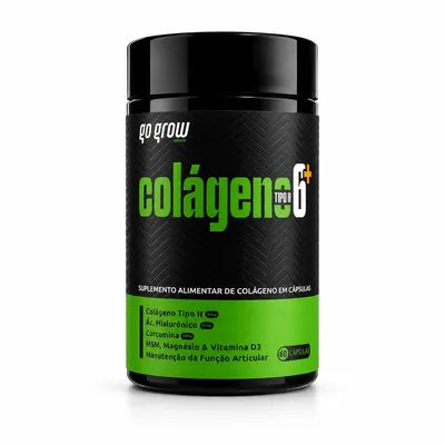 GO GROW Colágeno Tipo II 6+ Não Desnaturado, 60 Cápsulas | Ácido Hialurônico, MSN, Curcumina, Magnésio e Vitamina D3, Para Articulações e Ossos