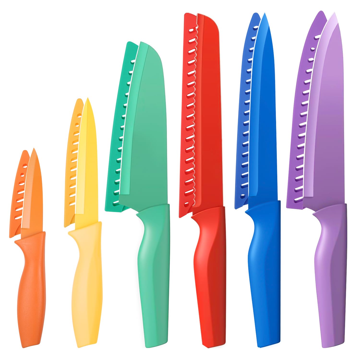 Conjunto de Facas de Cozinha em Aço Inoxidável Colorido Multifuncional 6 eças, Ideal para Uso Doméstico, Restaurantes e Preparo de Alimentos