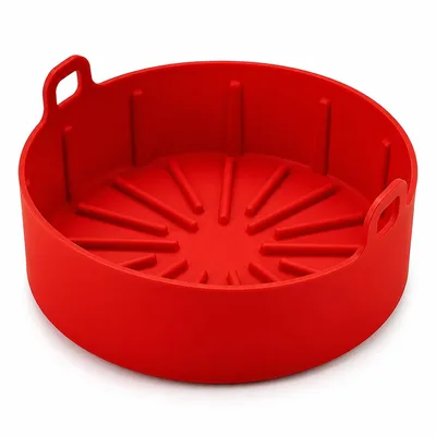 Forma de Silicone para Air Fryer Redonda Vermelha 16,5 cm Livre de BPA Antiaderente Fácil de Limpar