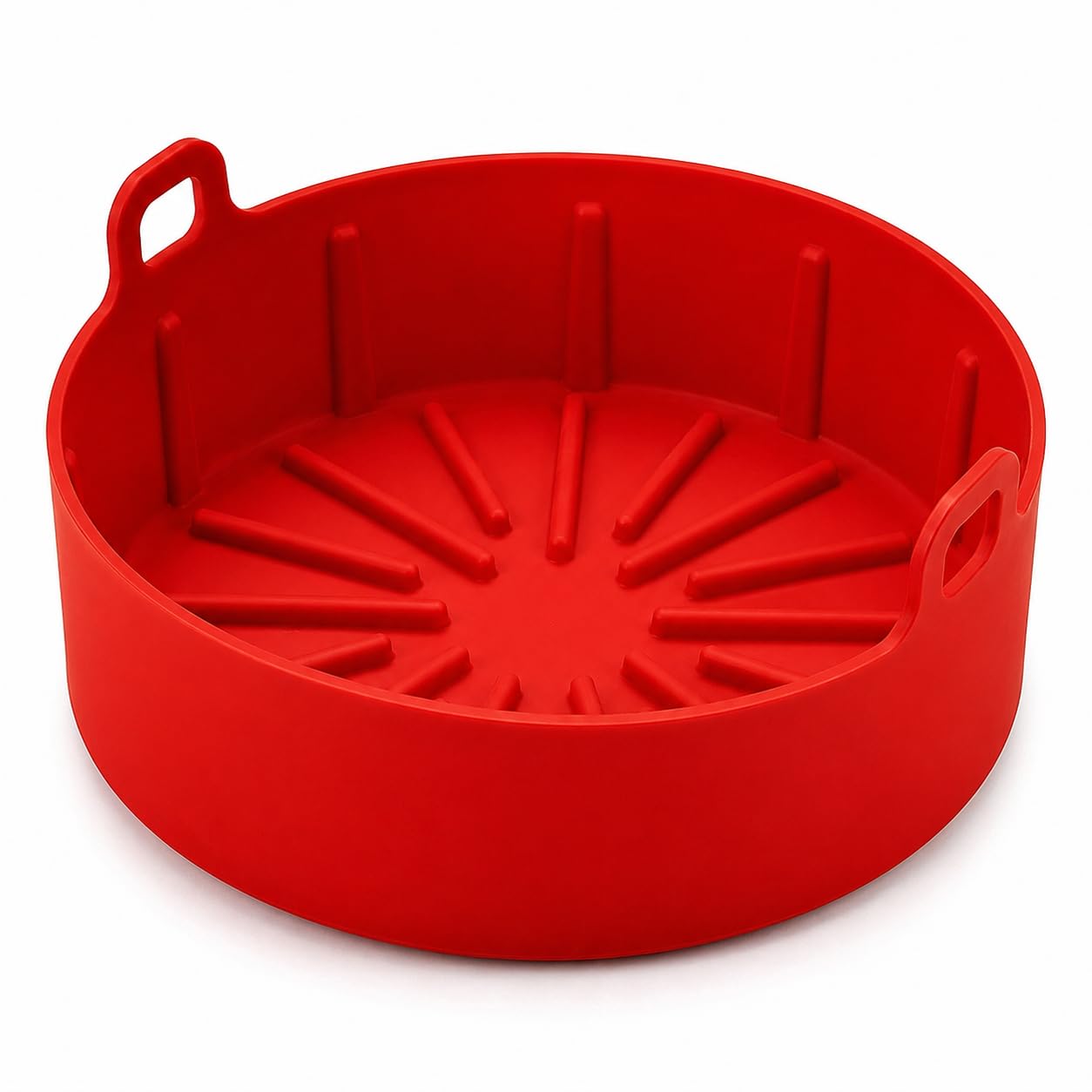 Forma de Silicone para Air Fryer Redonda Vermelha 16,5 cm Livre de BPA Antiaderente Fácil de Limpar