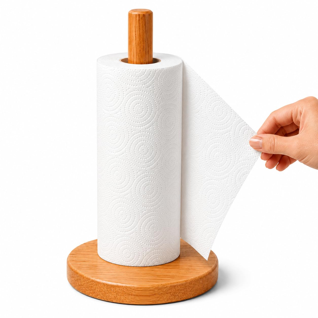 Suporte Porta Papel Toalha de Bambu Natural Cozinha Vertical 28cm - Premium | Bambu Natural e Resistente, 28cm de Altura, Design Elegante, Base Estável, Ideal para Cozinha, Mesa e Bancada