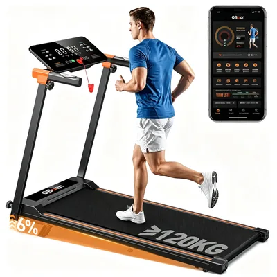 QBuen Esteira Ergométrica Eletrica Bivolt Silenciosa com Bluetooth e LED, 2.5HP Motor <45dB, Inclinação 1°/6°, Amortecimento de Impacto, Velocidade 1-10km/h, Capacidade 120kg, Dobrável com Rodinhas