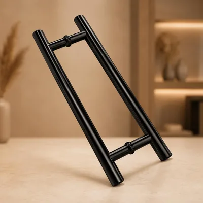 Puxador de Porta Inox 304 Preto 45cm com Entre Furos 30cm | Puxador Tubular Redondo para Porta de Madeira, Vidro, Alumínio e Portão | Kit Completo para Instalação