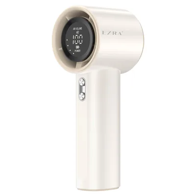 Ventilador de Mão Portátil Recarregável, Mini Turbofan com Display Digital LED, 100 Níveis de Velocidade, 12 Horas de Resfriamento, Carregamento Tipo-C, Branco