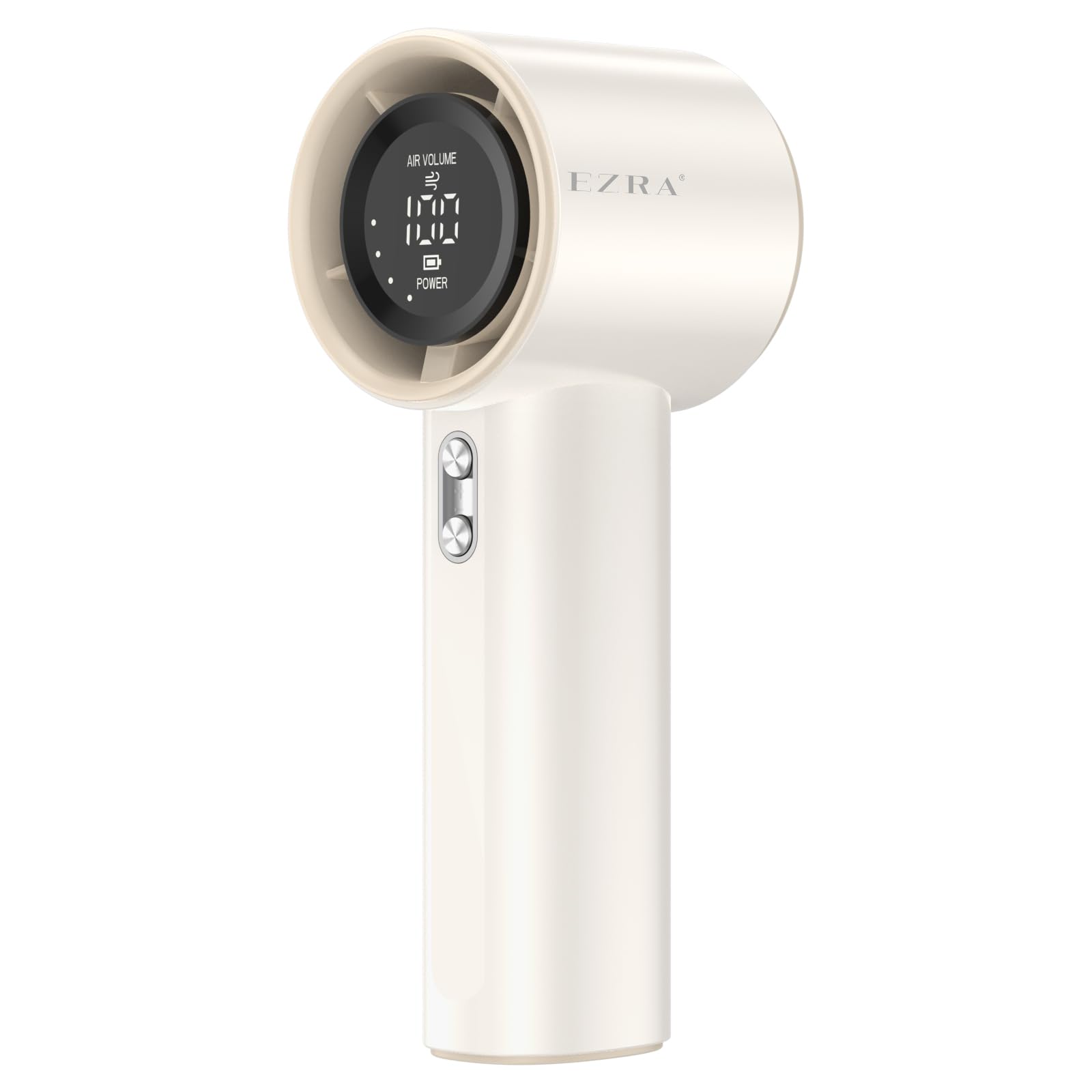 Ventilador de Mão Portátil Recarregável, Mini Turbofan com Display Digital LED, 100 Níveis de Velocidade, 12 Horas de Resfriamento, Carregamento Tipo-C, Branco