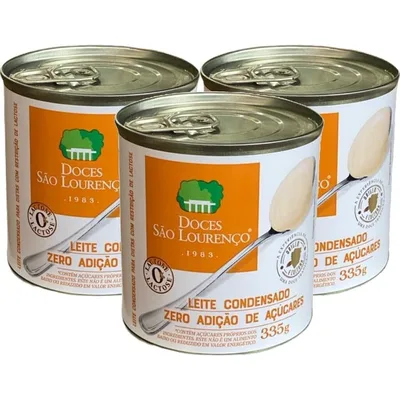 Kit 3 Leite Condensado Zero Açúcar Zero Lactose São Lourenço 335g para Receitas e Sobremesas