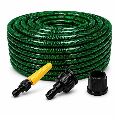 Mangueira de Jardim Ibirá Verde e Preta Trançada Reforçada Flexível Resistente à Torção para Irrigação Lavagem Quintal Jardim Uso Residencial (50 Metros)