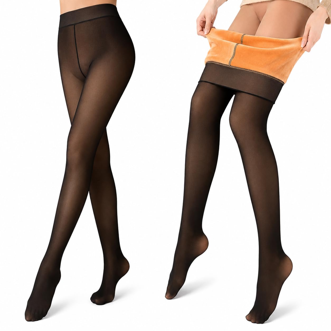 Meia Calça Térmica Feminina Preta Peluciada Inverno | Forrada, Efeito Transparente, Confortável, Modeladora, Ideal para Dias Frios