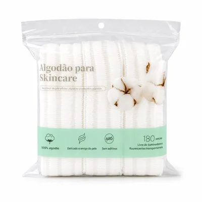 Discos de Algodão 180 Peças 100% Algodão Dupla Face para Skincare