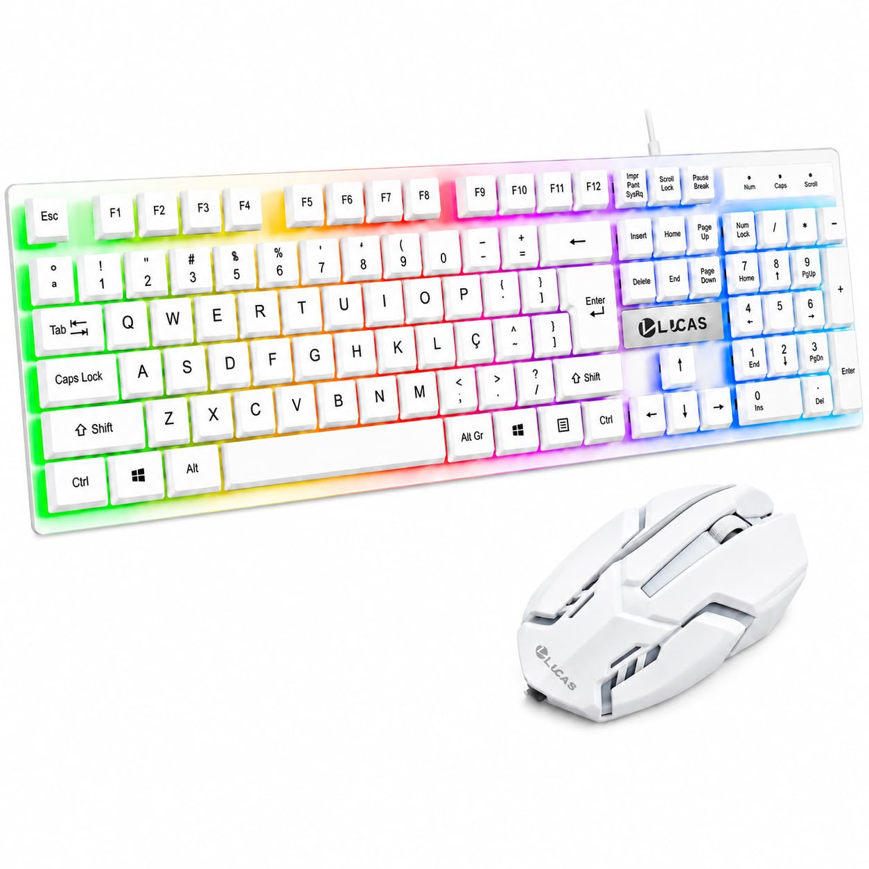 Kit Teclado e Mouse Gamer, Teclado Mecânico Gamer, Iluminação Ajustável USB Plug Play, Teclas Macias Digitação Confortável Design Ergonômico para Jogos Escritório Compatível, Notbook Laptop