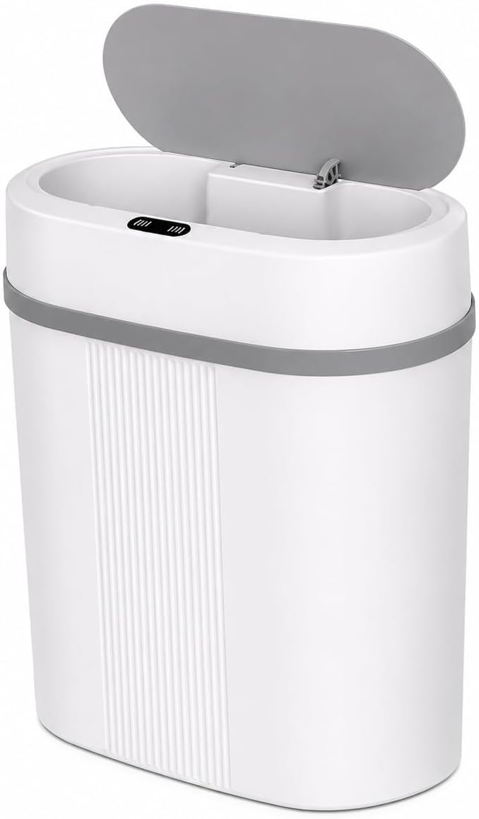 Lixeira Automática 12 Litros com Sensor Inteligente de Movimento, Lixeira Inteligente Sem Contato com Tampa Abre e Fecha Automática, Antiodor, Cozinha, Banheiro, Escritório, Quarto e Sala - Branca