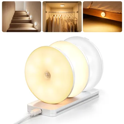 Tobeape Kit 3 Luminárias LED Recarregável Sem Fio com Sensor de Movimento | Base de Carregamento 3 em 1 USB-C, 3 Cores de Luz e Brilho Ajustável,Luz Noturna para Quarto, Corredor e Armário