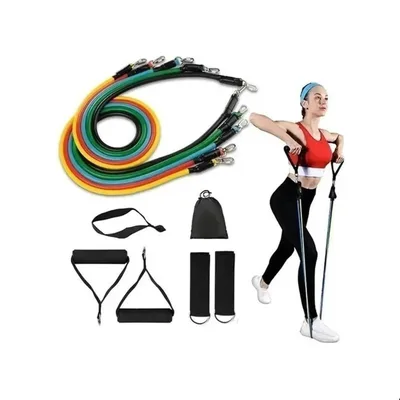 JustGoFit Kit Elástico Extensor 11 Peças para Exercícios Funcionais Tubing com Acessórios para Treino de Força e Resistência