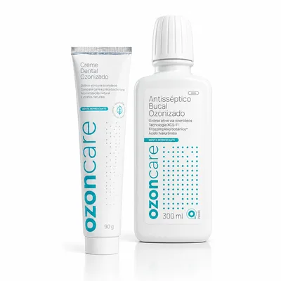 Kit Higiene Bucal Ozonizada Creme Dental Sem Flúor 90g + Antisséptico 300ml | Sem Álcool, Kit com 2 Itens, Antisséptico Bucal, Creme Dental 90g, Enxaguante 300ml
