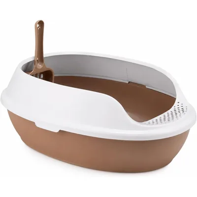 Caixa de Areia para Gatos 50x38x20cm, Caixa de Areia para Gatos Grande, Extra Sanitário Higiênico Banheiro Desmontável Fácil Limpeza Confortável, com defletores de borda removíveis (Marrom)