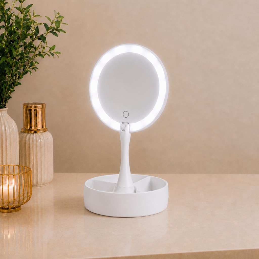 Espelho de Maquiagem LED USB ou Pilhas 360° Portátil | espelho maquiagem,luz led, ampliavél até 10X close up, espelho luz natural, cosméticos, acompanha o cabo