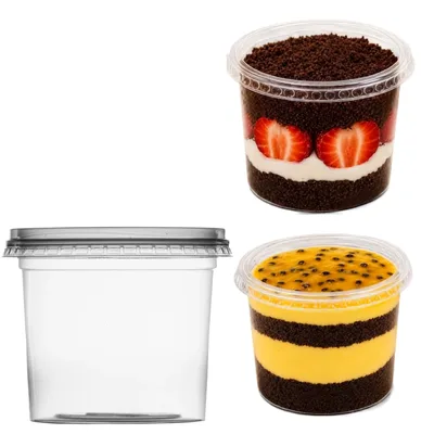 Pote 350ml Plástico Transparente Redondo com Tampa para Sobremesas 20 unds | Descartável, Tampa Inclusa, Ideal para Doces, Visibilidade Total, Uso Alimentar