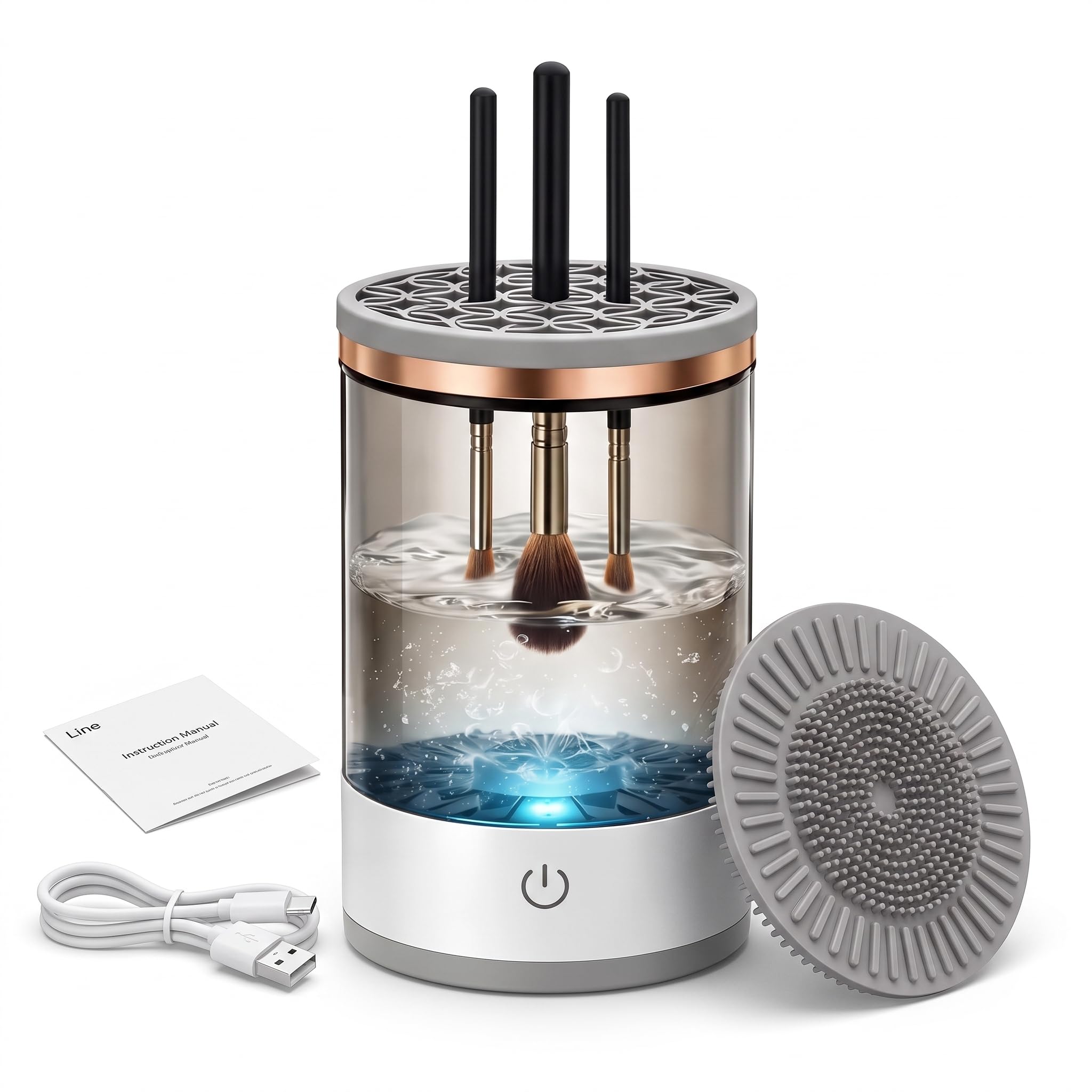Limpador Automático de Pincéis de Maquiagem Portátil | Higienização Profunda, Não Danifica as Cerdas, Design Compacto, Carregamento USB, 1 Toque de Operação
