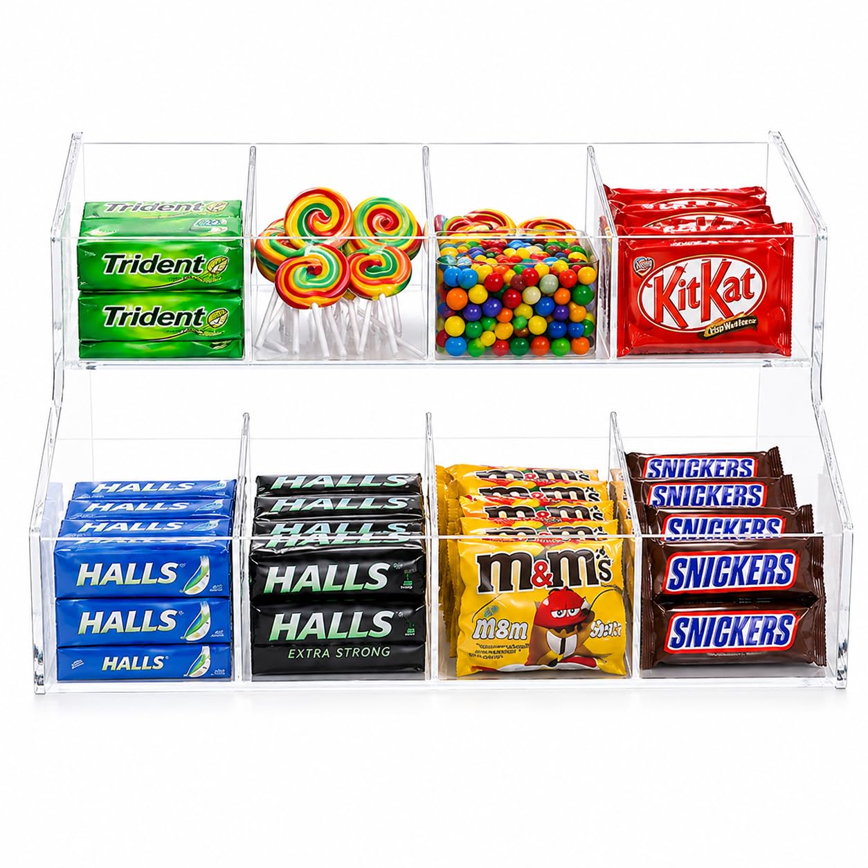Baleiro Organizador de Acrílico Cristal com 8 Compartimentos, Expositor para Balas, Doces, Chocolates e Guloseimas, 32 x 18 x 18 cm