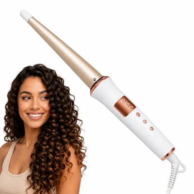 Modelador de Cachos Cônico Cerâmico Profissional Bivolt 110V/220V com Visor Digital LED | Temperatura Ajustável de 80°C a 230°C | Aquecimento Rápido | Cabo Giratório 360°
