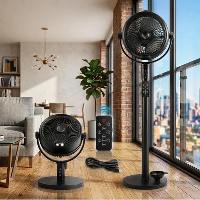 Ventilador de Coluna Silencioso 2 em 1 com Nebulização e Controle Remoto Mesa ou Coluna com Timer Oscilação 120° e Inclinação 45° 4 Velocidades USB-C Ideal para Quarto Sala e Escritório(Preto)