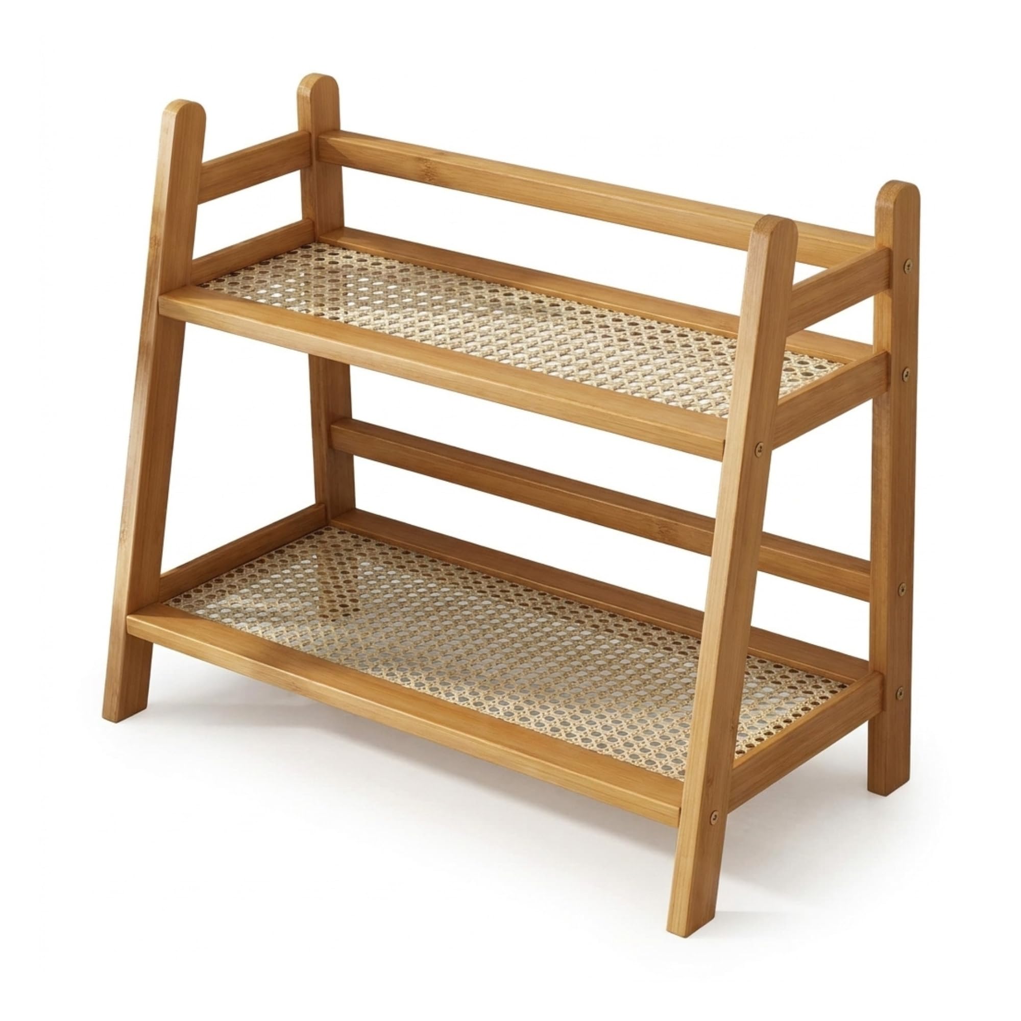 Estante Prateleira de Bancada em Bambu com Palinha 2 Níveis | 100% Bambu Natural, 39 x 17 x 28 cm, Acabamento em Palinha, Uso Versátil, Resistente e Durável