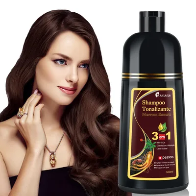 Shampoo Tonalizante Marrom Escuro 3 em 1 para Cabelos Grisalhos – Shampoo para Pintar Cabelo Unissex com Extratos Naturais, Cobertura Eficaz de Fios Brancos, Marrom Escuro Hair Dye Shampoo, 500ml