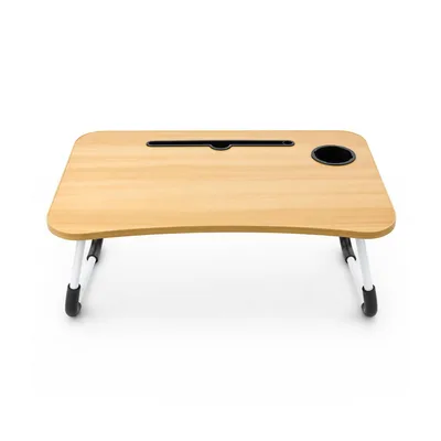 Gshield Mesa de Notebook Multiuso Armor Portátil Dobrável para Cama e Sofá com Porta-Tablet e Porta-Copos, tampo (Madeira Clara)
