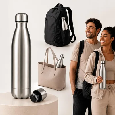 Garrafa Térmica 24h Premium 1L Aço Inox Parede Dupla Antivazamento Prata Água Gelada
