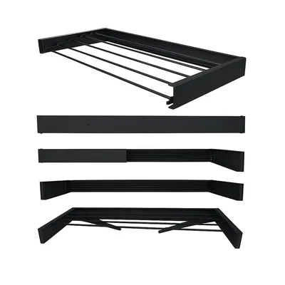 Varal de Parede Retrátil 120cm 7 Varetas Alumínio Apartamento Kitnet (Preto)
