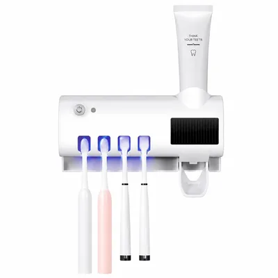 Porta Escova de Dente com Esterilizador UV e Dispenser de Pasta, Suporte Multifuncional de Parede para Banheiro com Recarregamento Solar, Organizador para Escovas