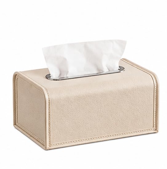 Caixa Porta Lenços Elegante para Sala, Escritório e Viagem (Off white) | Caixa porta lenços com mola interna, abertura prática e dimensões de 19 x 11 x 13 cm.