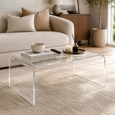 Mesa de Centro Acrílica Transparente Cristal, Mesa Lateral para Sofá e Sala de Estar, Suporte Decorativo Moderno para Livros, Café e Objetos, Design Minimalista sem Montagem