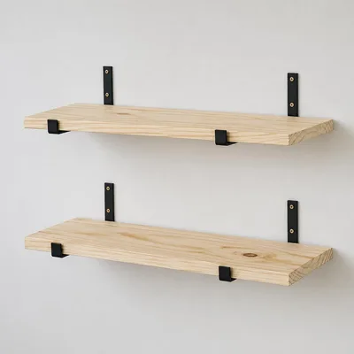 NEROFER Kit 2 Prateleira Parede 60x20cm Madeira Pinus com Suporte Aço - Decorativa Industrial - Para Cozinha, Sala, Quarto e Escritório